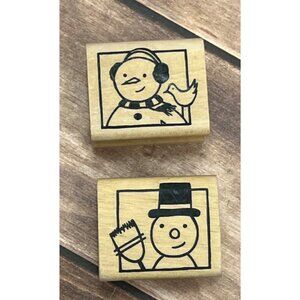 HTF A MUSE 2134C DONALD & 2135C EDWARD WOOD MOUNTED RUBBER STAMPS SNOWMAN FROSTY